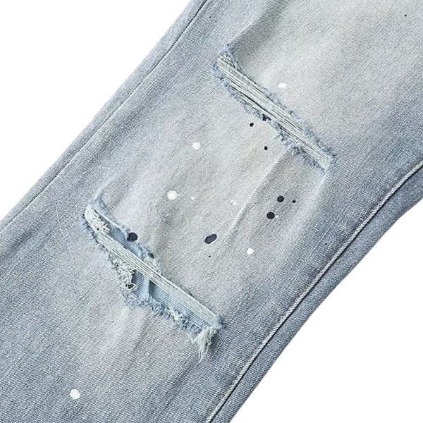 Distressed Stretch Flared Denim Jeans