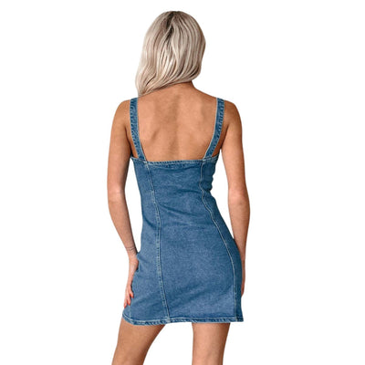 Button-Front Fitted Denim Cami Minidress