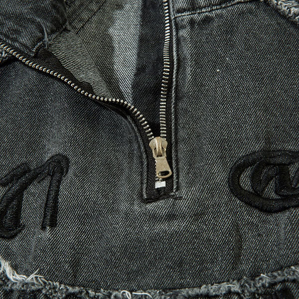 Oversized Stand-up Collar Washed Distressed Denim Jacket