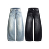 Vintage Washed Curved Loose Wide-Leg Jeans