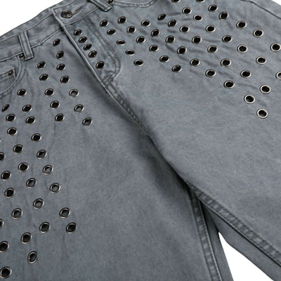 Vintage Washed Eyelet Wide Leg Denim Jeans