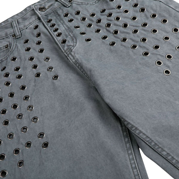 Vintage Washed Eyelet Wide Leg Denim Jeans