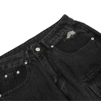 Men's Cargo Denim Pants Wide Leg Distressed Punk Street Unique