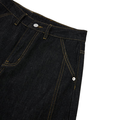 Washed Contrast-Stitch Baggy Relaxed Carpenter Denim Pants