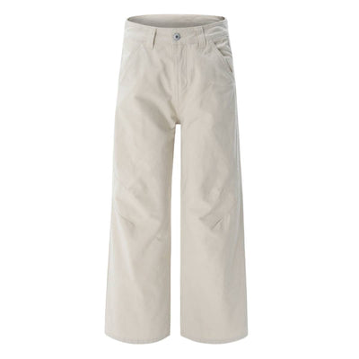 Vintage Washed High-Waist Relaxed Straight Wide-Leg Trousers