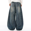 Vintage Contrast Fade Dark Wash Curved Wide Leg Jeans