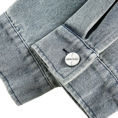 Loose-fitting Ripped Stitched Fashionable Washed Denim Jacket