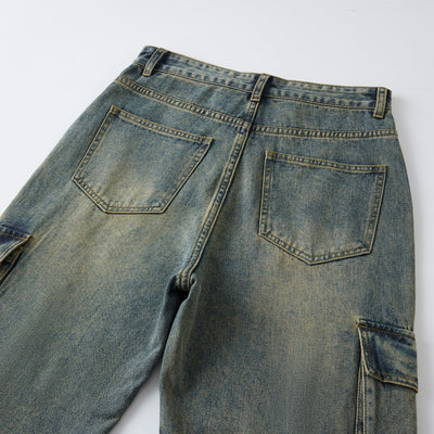 Wide Leg Cargo Denim Pants-INNBLAC
