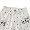 Washed Star Print Wing Detail Relaxed Wide-Leg Cropped Denim Pants