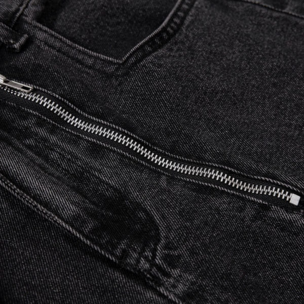 Men's Coated Curved Denim Pants Patchwork Pleated Loose Wide Leg