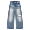 Distressed Curved Leg Wide Fit Denim Jeans