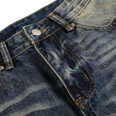 Vintage Washed Wide Leg Whiskered Jeans