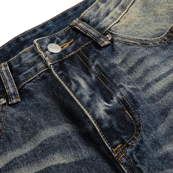 Vintage Washed Wide Leg Whiskered Jeans