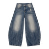 Bleached Fade Curved Leg Baggy Denim Jeans