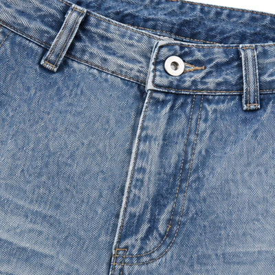 American Vintage Washed High-Waist Curved Wide-Leg Workwear Denim Pants
