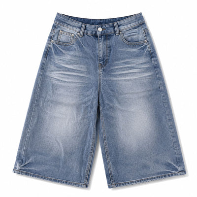 Vintage Wash Wide Leg Denim Shorts