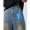 Distressed Barrel Leg Denim Jeans with Heavy Rip Details