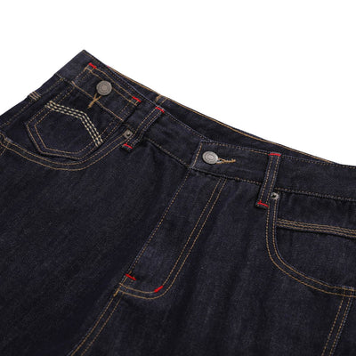 Deconstructed Embroidered Raw Denim Bermuda Shorts