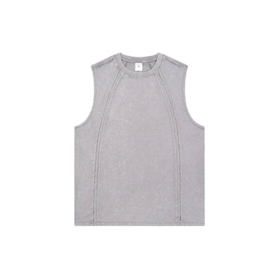 Distressed Raw Hem Patchwork Acid Wash Sleeveless Tank Tee