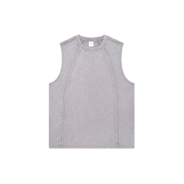 Distressed Raw Hem Patchwork Acid Wash Sleeveless Tank Tee