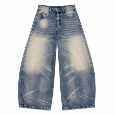 Washed Vintage Curved Leg Loose Fit Denim Jeans