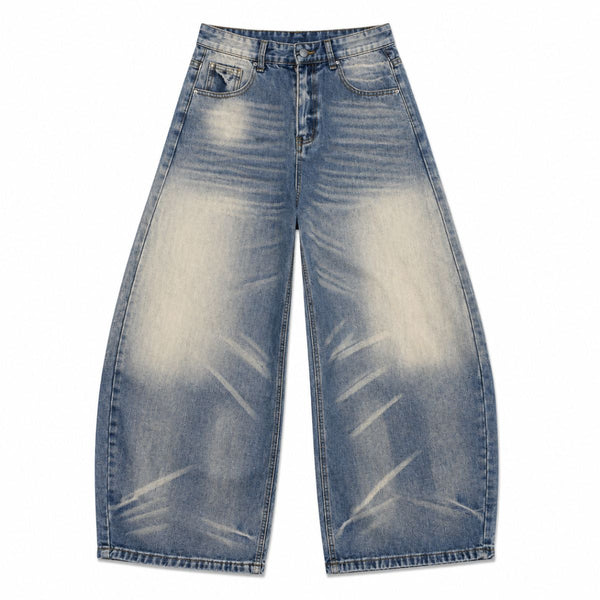 Washed Vintage Curved Leg Loose Fit Denim Jeans