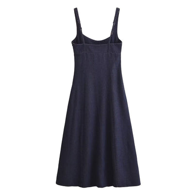 A-Line Strappy Denim Midi Dress