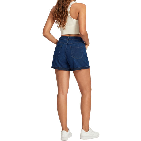 High?Rise 3?Inch Hot Pants Comfort Knit 4?Way Stretch Women's Denim Shorts