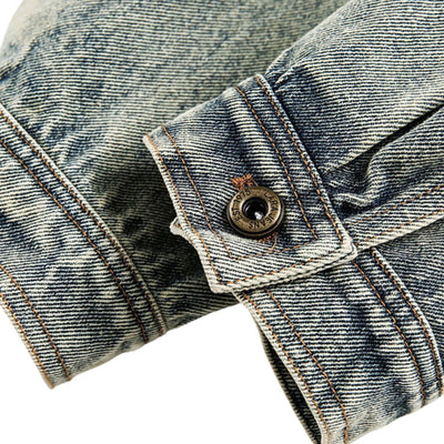 Vintage Streetwear Leopard Print Patchwork Washed Denim Jacket