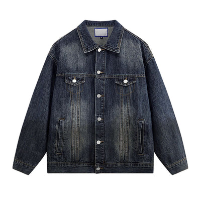 Unisex Retro Street style Distressed Washed Blue&yellow Mud-dyed Denim Jacket