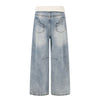 Contrast Waist Wide Straight Denim Jeans