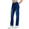 High Waisted Tummy Control Rolled Hem Straight Leg Washed Casual Jeans