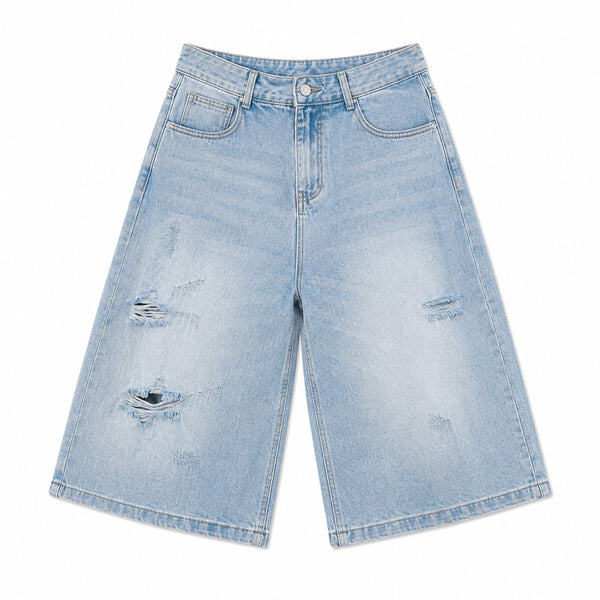 Distressed Light Wash Denim Shorts