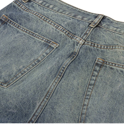 Washed Distressed Wide Leg Straight Denim Jeans