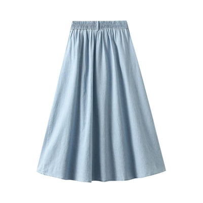 Lightweight Denim Midi Pleated Skirt
