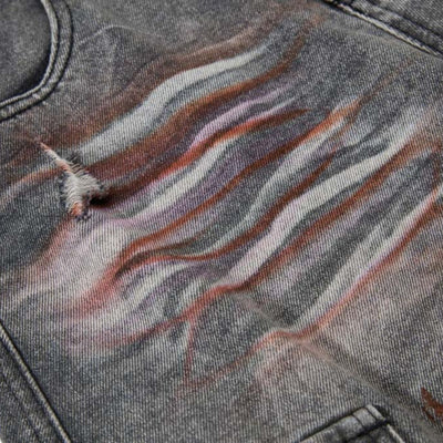 Men's Distressed Washed Denim Cargo Pants Wide Leg Paint Tie-Dye Unique