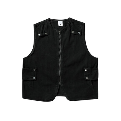 Relaxed Washed Zip-Up Denim Vest