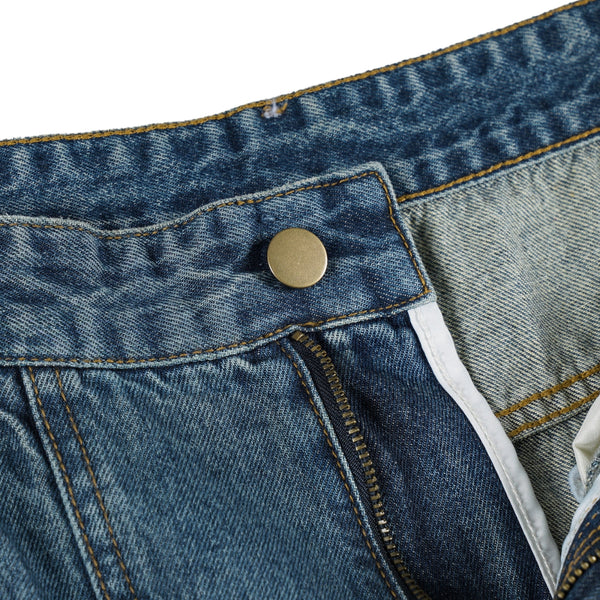 Vintage Wash Faux Layered Baggy Curved Leg Denim Jeans