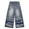Washed Drawstring Wide Leg Denim Pants