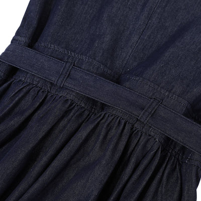 Embroidery Sleeveless Belted Denim Midi Dress