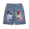 Cartoon Patch Loose Fit Denim Shorts