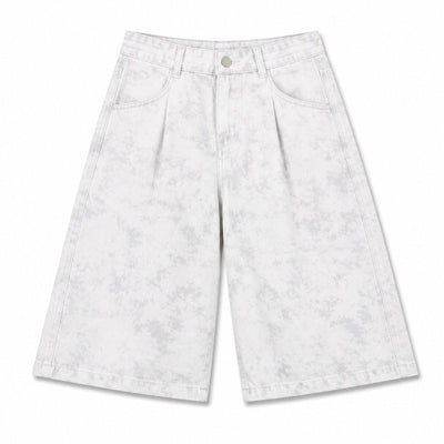 Snow Wash Wide Leg Denim Shorts