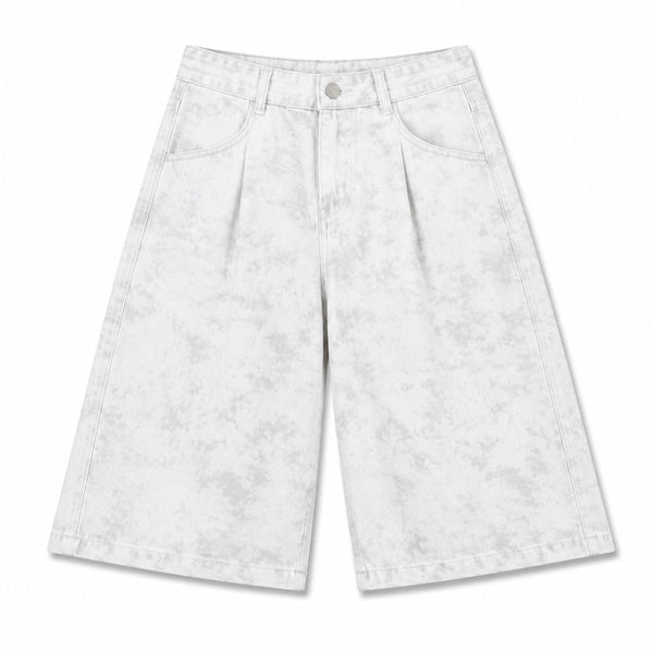Snow Wash Wide Leg Denim Shorts