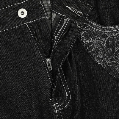 Men's Embroidered Denim Wide Leg Pants Street Vibe Unique Pockets