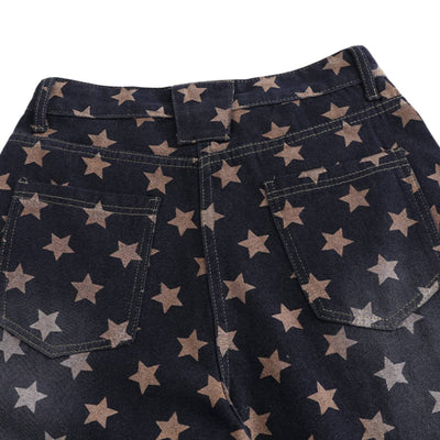 Vintage Star Print Loose Wide-Leg Denim Pants