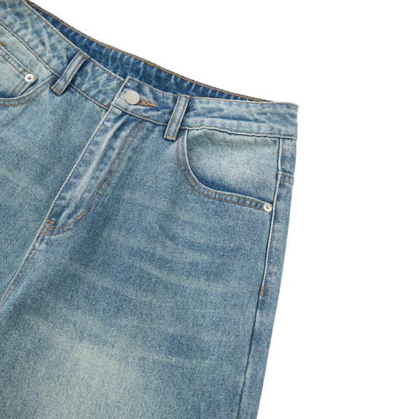Washed Faux-Pocket Paneled Workwear Baggy Jeans