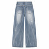 Distressed Fade Relaxed Flare Denim Jeans