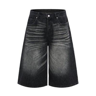 Washed Indigo Relaxed Fit Utility Denim Shorts