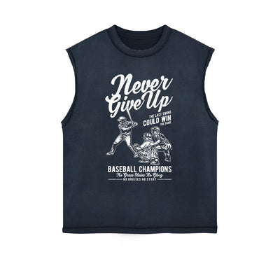 Never Give Up Sleeveless Graphic Tee-INNBLAC