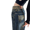 Vintage Washed Double-Waist Wide-Leg Denim Jeans